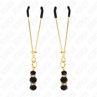 KINK - PINZAS PARA PEZONES DORADA FINA CON TRIPLE BOLA DE VIDRIO NEGRO 7 CM - Imagen 2