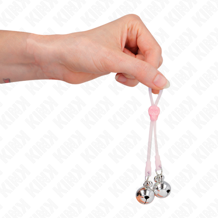 KINK - PINZAS PARA PEZONES LUMINOSAS FORMA CALABERA CON CASCABEL SONORO AJUSTABLE ROSA / PLATEADO - Imagen 4