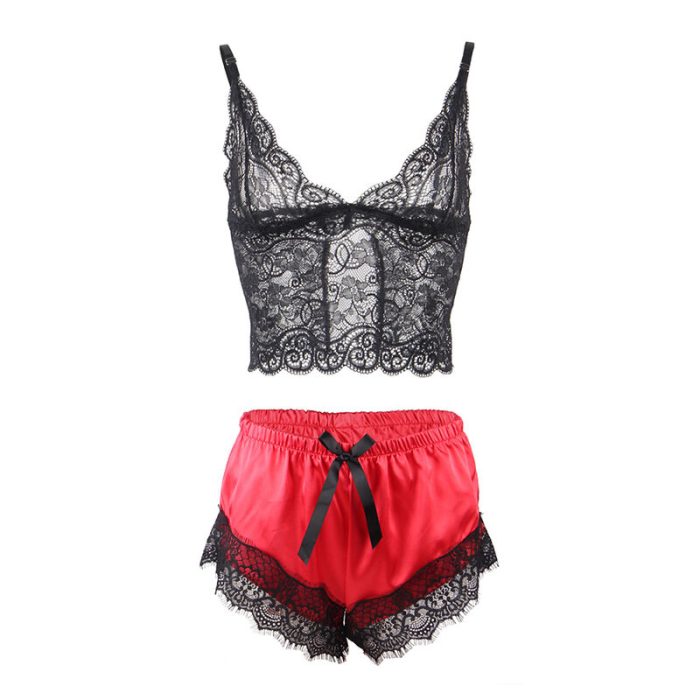 SUBBLIME - 953959 PIJAMA SEXY SATEN Y  ENCAJE NEGRO/ROJO S/M - Imagen 5