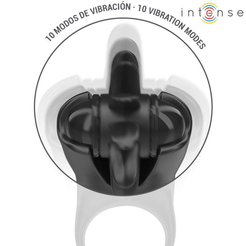 INTENSE - MABEL ANILLO VIBRADOR 10 VIBRACIONES CON ESTIMULADOR DE CLÍTORIS NEGRO - Imagen 3