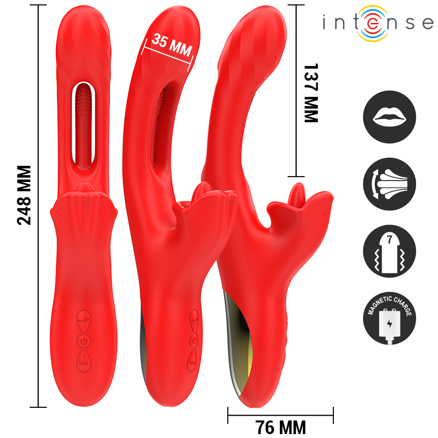 INTENSE - JESSICA VIBRADOR MULTIFUNCIÓN ESTIMULACIÓN CLÍTORIS 24.8 CM ROJO - Imagen 3