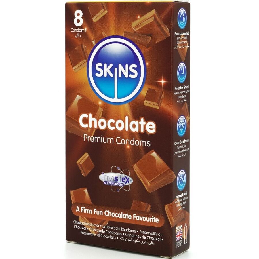 SKINS - PRESERVATIVOS PREMIUM SABOR CHOCOLATE PACK 8 - Imagen 2