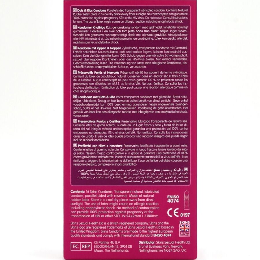 SKINS - DOTS  RIBS PRESERVATIVOS PREMIUM PACK 16 - Imagen 4