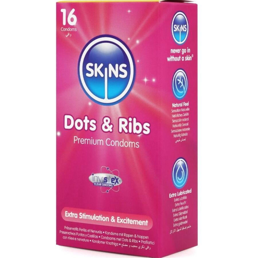 SKINS - DOTS  RIBS PRESERVATIVOS PREMIUM PACK 16 - Imagen 2