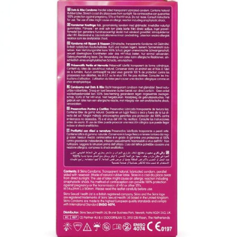 SKINS - DOTS  RIBS PRESERVATIVOS PREMIUM PACK 8 - Imagen 4